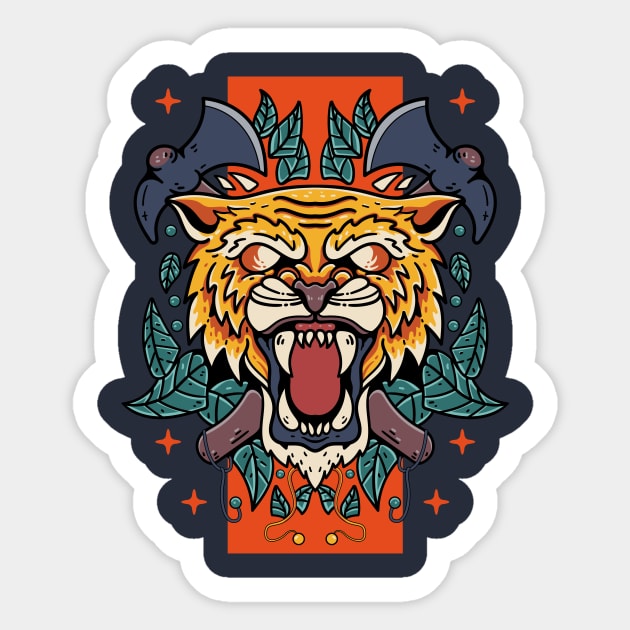 Tiger with axe In the Background Sticker by Guideline.std